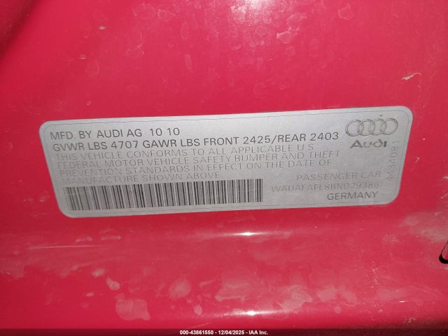 2011 AUDI A4 WAUAFAFL8BN029386 Photo 8