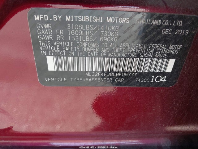 2020 MITSUBISHI MIRAGE G4 ML32F4FJ8LHF05777 Photo 8