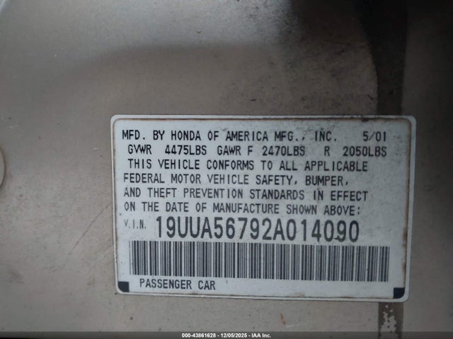 Aukcja sprzedaży 2002 Acura Tl 3.2, vin: 19UUA56792A014090, numer aukcji: 43861628