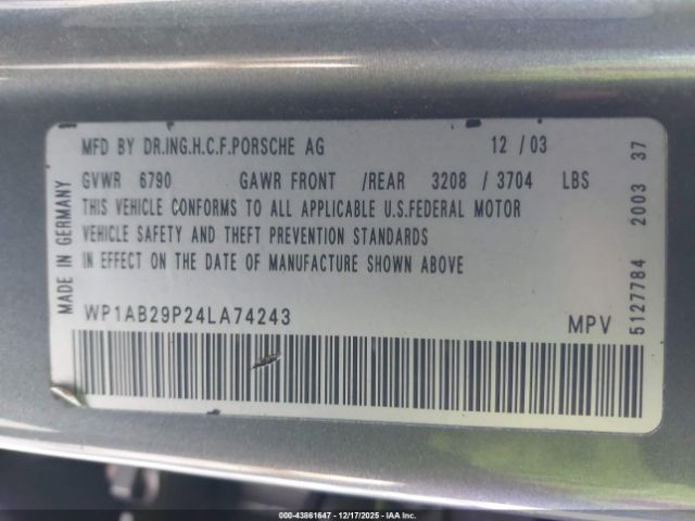 2004 PORSCHE CAYENNE WP1AB29P24LA74243 Photo 8