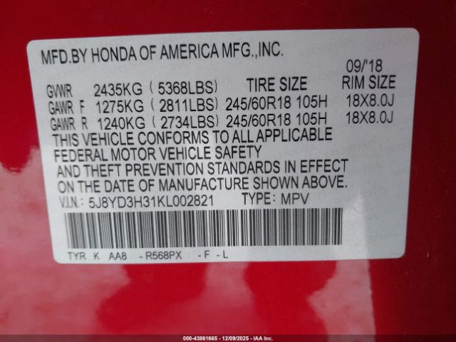 2019 ACURA MDX 5J8YD3H31KL002821 Photo 8