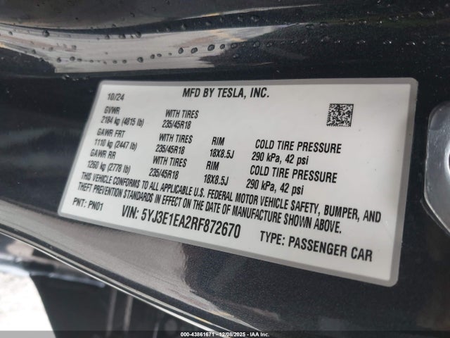 2024 TESLA MODEL 3 5YJ3E1EA2RF872670 Photo 8