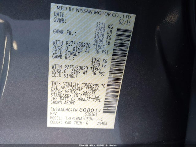 Nissan Armada Platinum 2015 5N1AA0NC4FN608017 Image 9