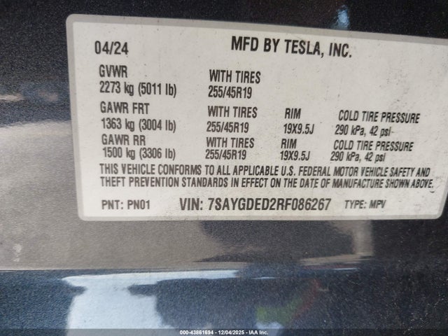 2024 TESLA MODEL Y 7SAYGDED2RF086267 Photo 8