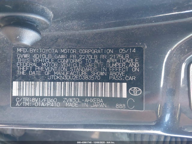 Toyota Prius Five/four/three/two 2014 JTDKN3DU2E0383570 Image 9