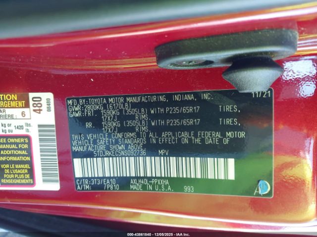 2022 TOYOTA SIENNA 5TDJRKEC5NS092736 Photo 8