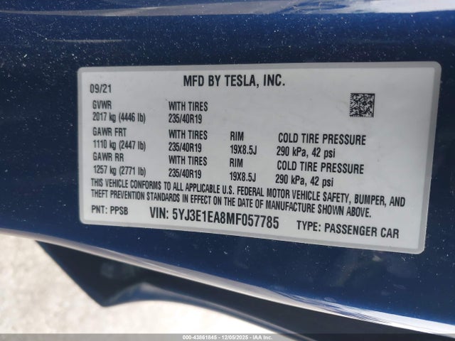 2021 TESLA MODEL 3 5YJ3E1EA8MF057785 Photo 8