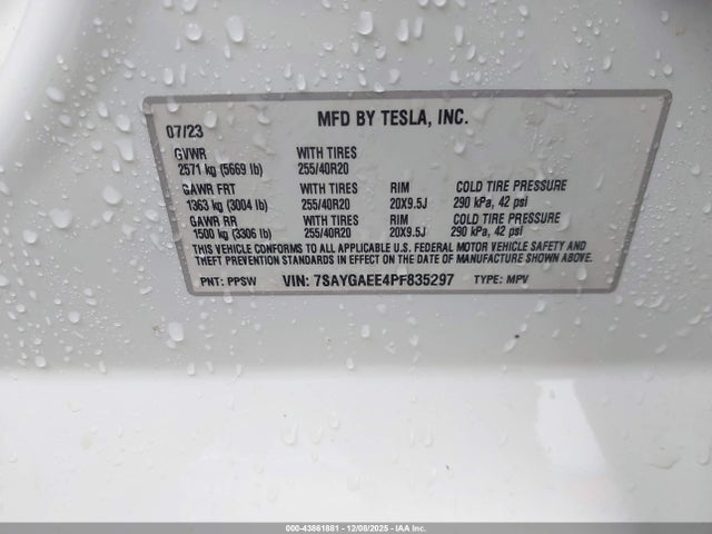 Aukcja sprzedaży 2023 Tesla Model Y Awd/long Range Dual Motor All-wheel Drive, vin: 7SAYGAEE4PF835297, numer aukcji: 43861881