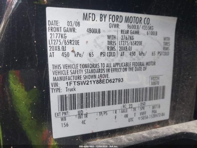 2008 FORD F-250 1FTSW21Y88ED62793 Photo 8
