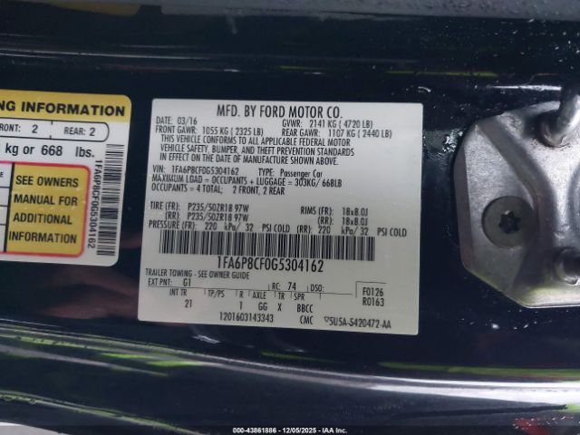 2016 FORD MUSTANG 1FA6P8CF0G5304162 Photo 8