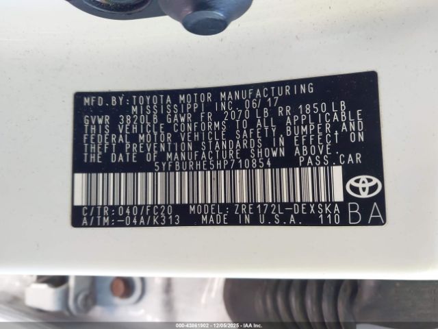 2017 TOYOTA COROLLA 5YFBURHE5HP710854 Photo 8