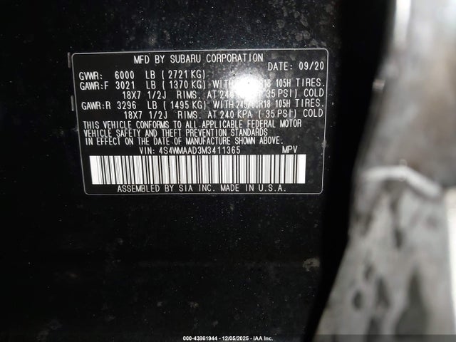 4S4WMAAD3M3411365 Subaru Ascent