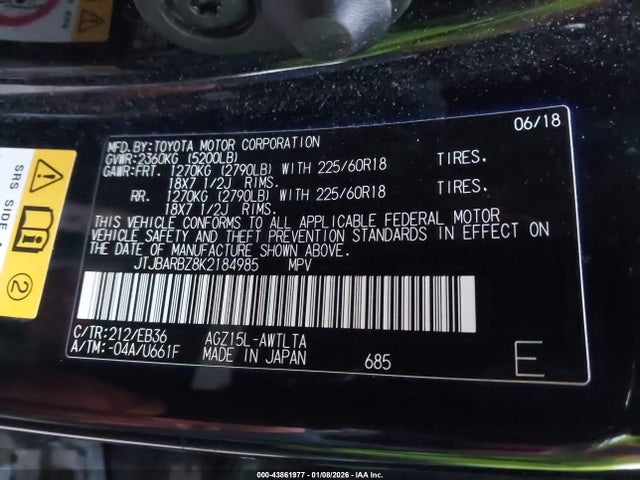 43861977 :رقم المزاد ، JTJBARBZ8K2184985 vin ، 2019 Lexus Nx 300 F Sport مزاد بيع