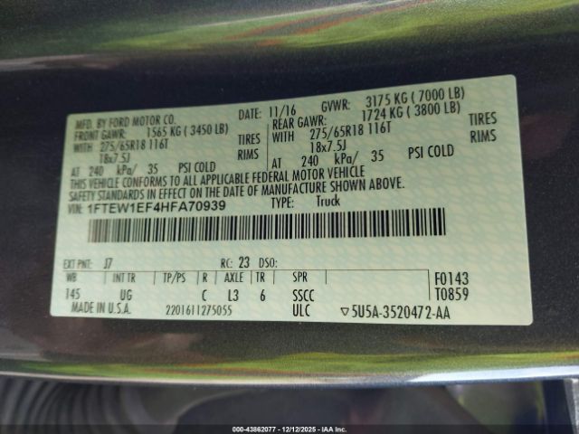 2017 FORD F-150 1FTEW1EF4HFA70939 Photo 8