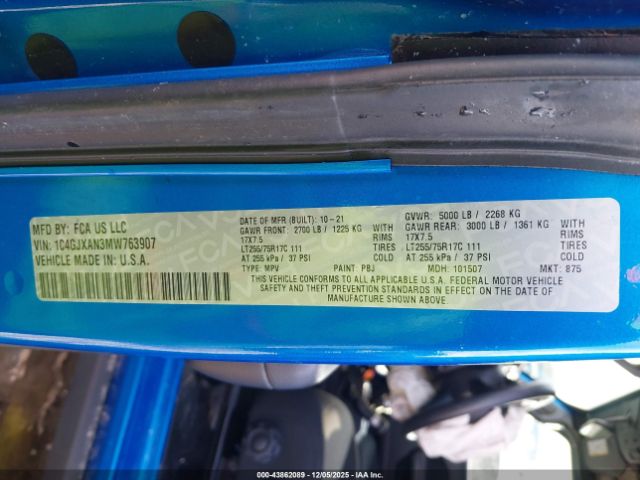 2021 JEEP WRANGLER 1C4GJXAN3MW763907 Photo 8