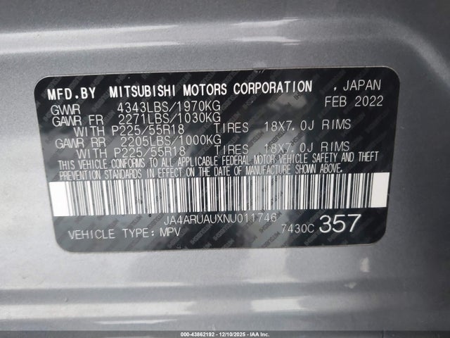 2022 MITSUBISHI OUTLANDER SPORT JA4ARUAUXNU011746 Photo 8