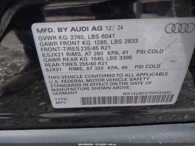 WA14UBFZ7SP032682 Audi Q4 Sportback E-tron Prestige 55 Quattro