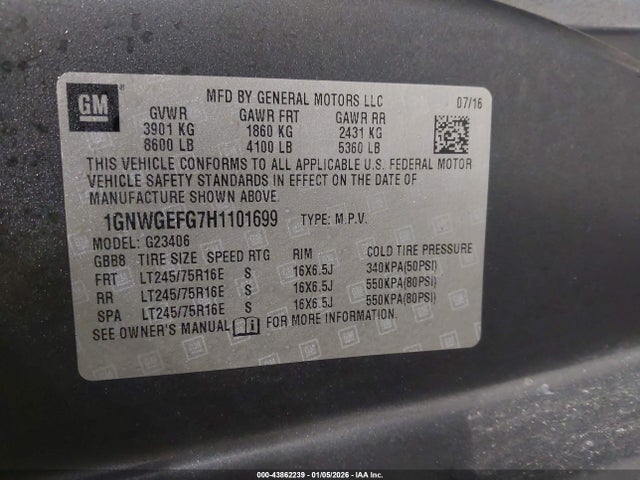 1GNWGEFG7H1101699 Chevrolet Express 2500 Ls