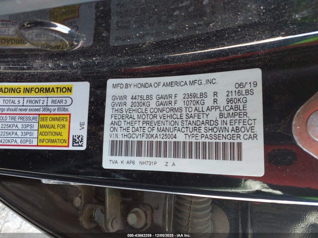 2019 HONDA ACCORD 1HGCV1F30KA125004 Photo 8