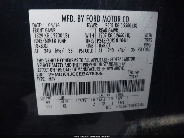 Ford EDGE SEL 2014 2FMDK4JC0EBA78369 Image 9