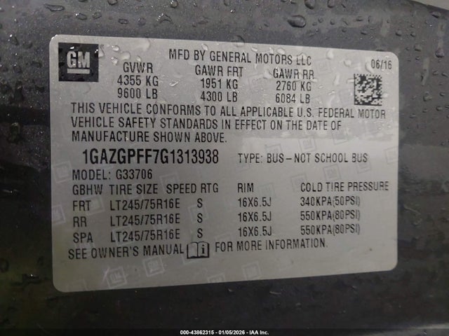 1GAZGPFF7G1313938 Chevrolet Express 3500 Lt