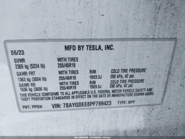 2023 TESLA MODEL Y 7SAYGDEE8PF799423 Photo 8