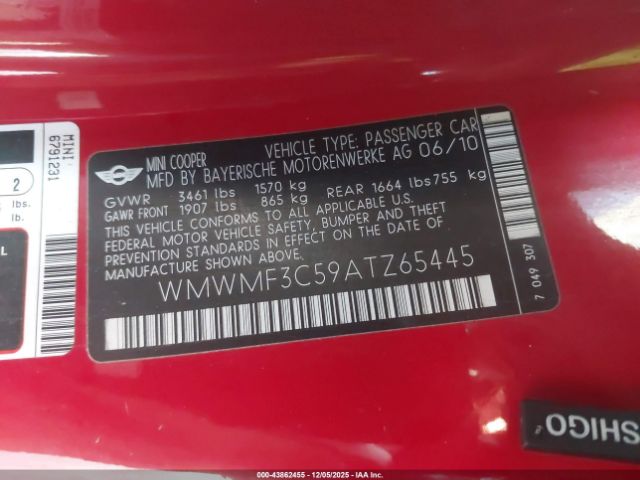2010 MINI COOPER WMWMF3C59ATZ65445 Photo 8