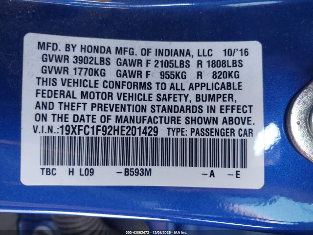19XFC1F92HE201429 Honda Civic Touring