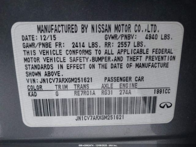 2016 INFINITI Q50 JN1CV7ARXGM251621 Photo 8