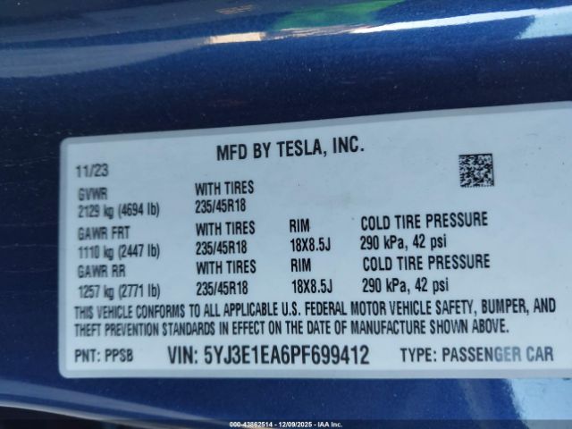 2023 TESLA MODEL 3 5YJ3E1EA6PF699412 Photo 8
