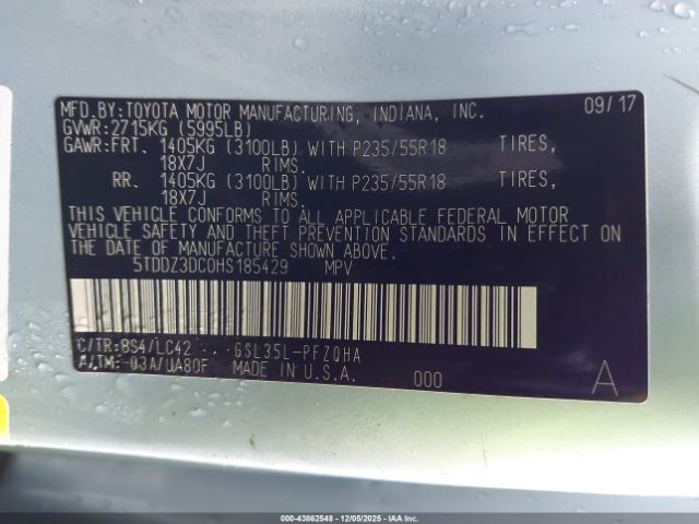 2017 TOYOTA SIENNA 5TDDZ3DC0HS185429 Photo 8