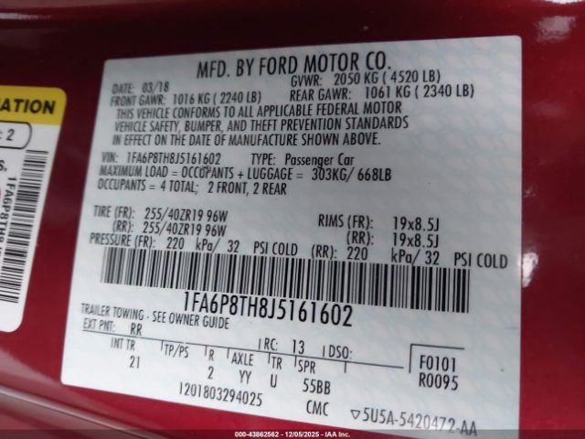 2018 FORD MUSTANG 1FA6P8TH8J5161602 Photo 8