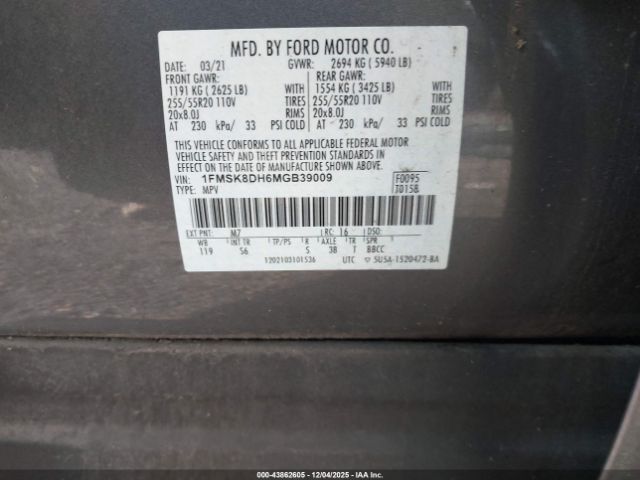 2021 FORD EXPLORER 1FMSK8DH6MGB39009 Photo 8