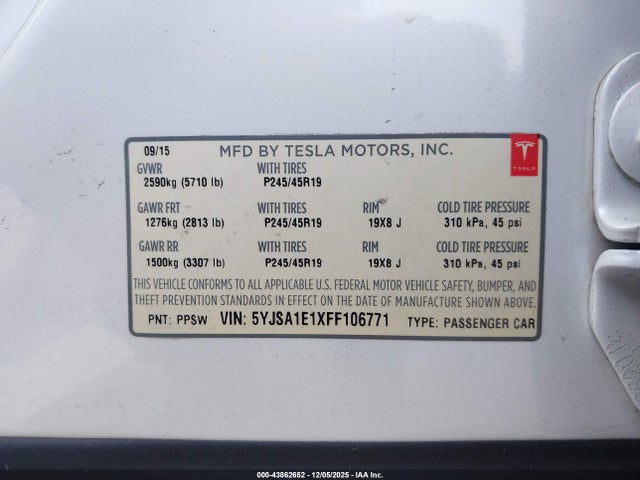 2015 TESLA MODEL S 5YJSA1E1XFF106771 Photo 8