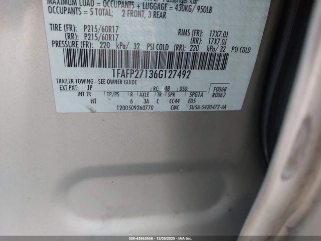 2006 FORD FIVE HUNDRED 1FAFP27136G127492 Photo 8