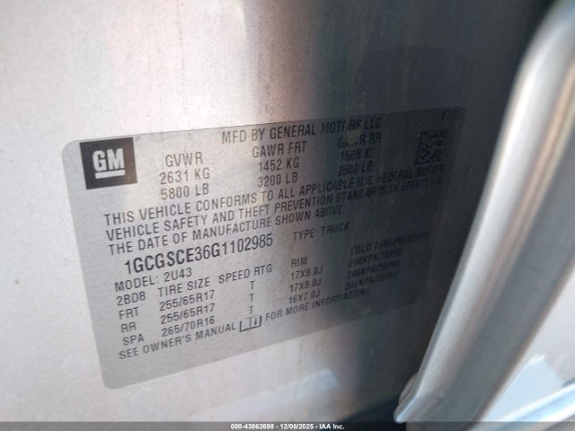 1GCGSCE36G1102985 Chevrolet Colorado Lt