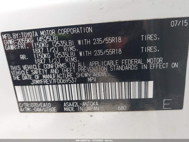 Toyota Rav4 Limited 2015 JTMYFREV7FD069537 Image 9