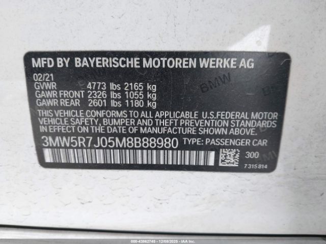 2021 BMW 330I 3MW5R7J05M8B88980 Photo 8