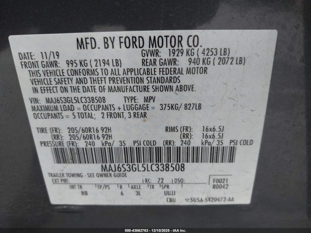 2020 FORD ECOSPORT MAJ6S3GL5LC338508 Photo 8