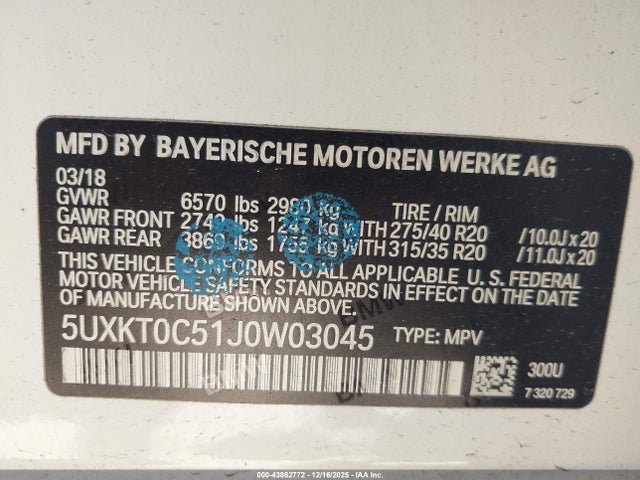 5UXKT0C51J0W03045 BMW X5 Edrive Xdrive40e Iperformance