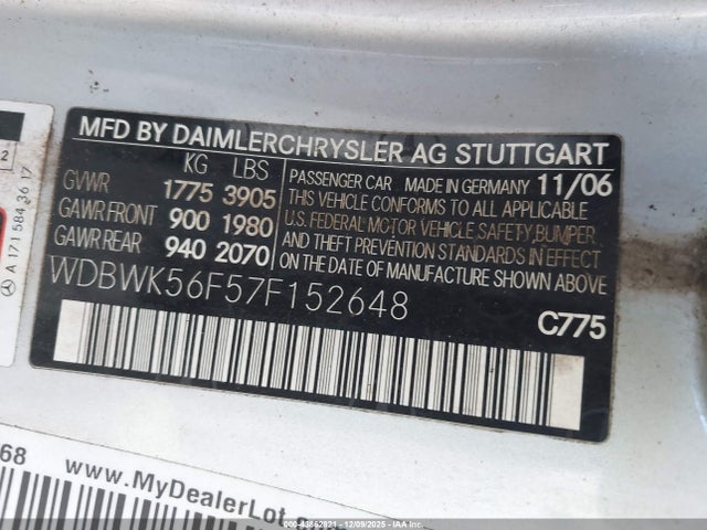 Продаж на аукціоні авто 2007 Mercedes-benz Slk 350, vin: WDBWK56F57F152648, номер лоту: 43862821