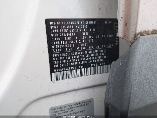 2011 VOLKSWAGEN TIGUAN WVGBV7AX9BW511586 Photo 8