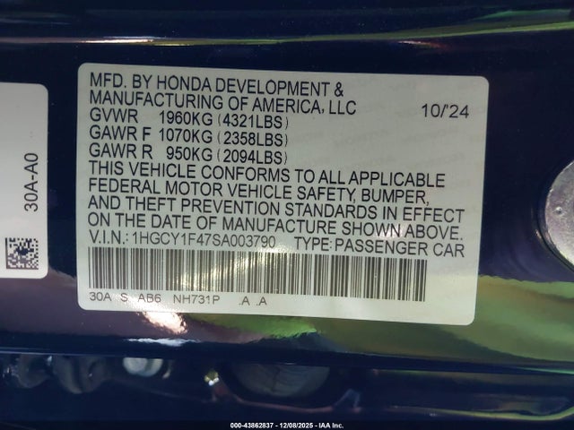 1HGCY1F47SA003790 Honda ACCORD SE