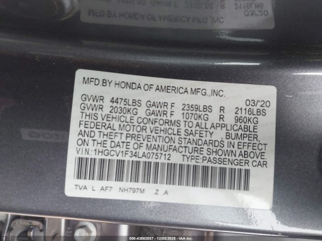 2020 HONDA ACCORD 1HGCV1F34LA075712 Photo 8