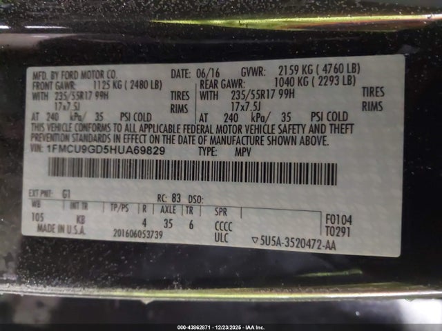 1FMCU9GD5HUA69829 Ford ESCAPE SE