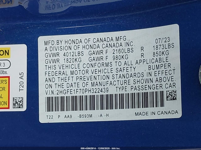 Honda Civic Ex/ex W/o Bsi 2023 2HGFE1F70PH322439 Image 9