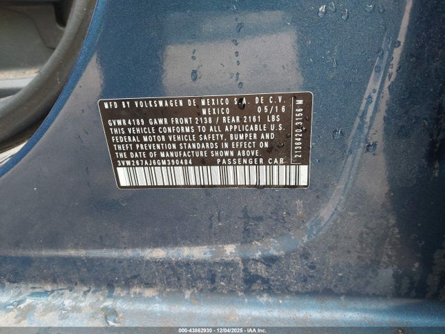 Aukcja sprzedaży 2016 Volkswagen Jetta 1.4t S, vin: 3VW267AJ6GM390484, numer aukcji: 43862930