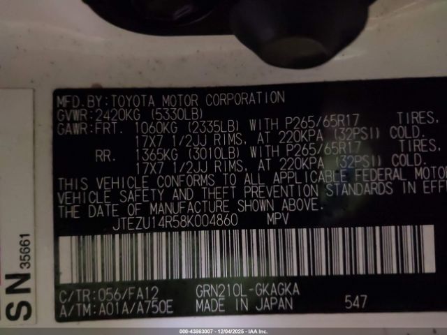 2008 TOYOTA 4RUNNER JTEZU14R58K004860 Photo 8