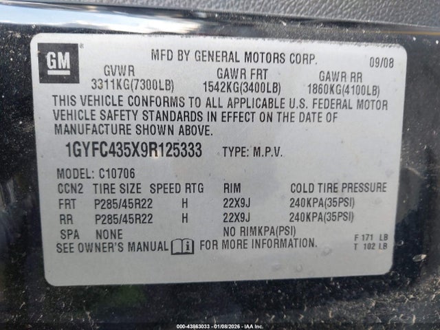 2009 CADILLAC ESCALADE HYBRID 1GYFC435X9R125333 Photo 8
