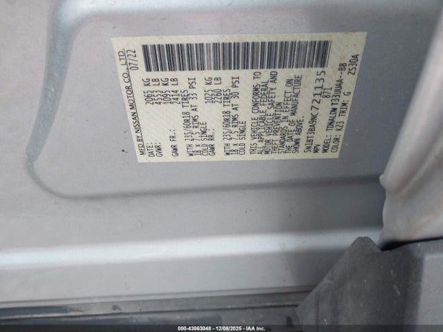Aukcja sprzedaży 2022 Nissan Rogue Sv Fwd, vin: 5N1BT3BA9NC721135, numer aukcji: 43863048